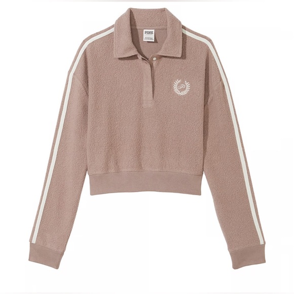 BNWT PINK REVERSE FLEECE CROPPED POLO SWEATSHIRT - Picture 8 of 8
